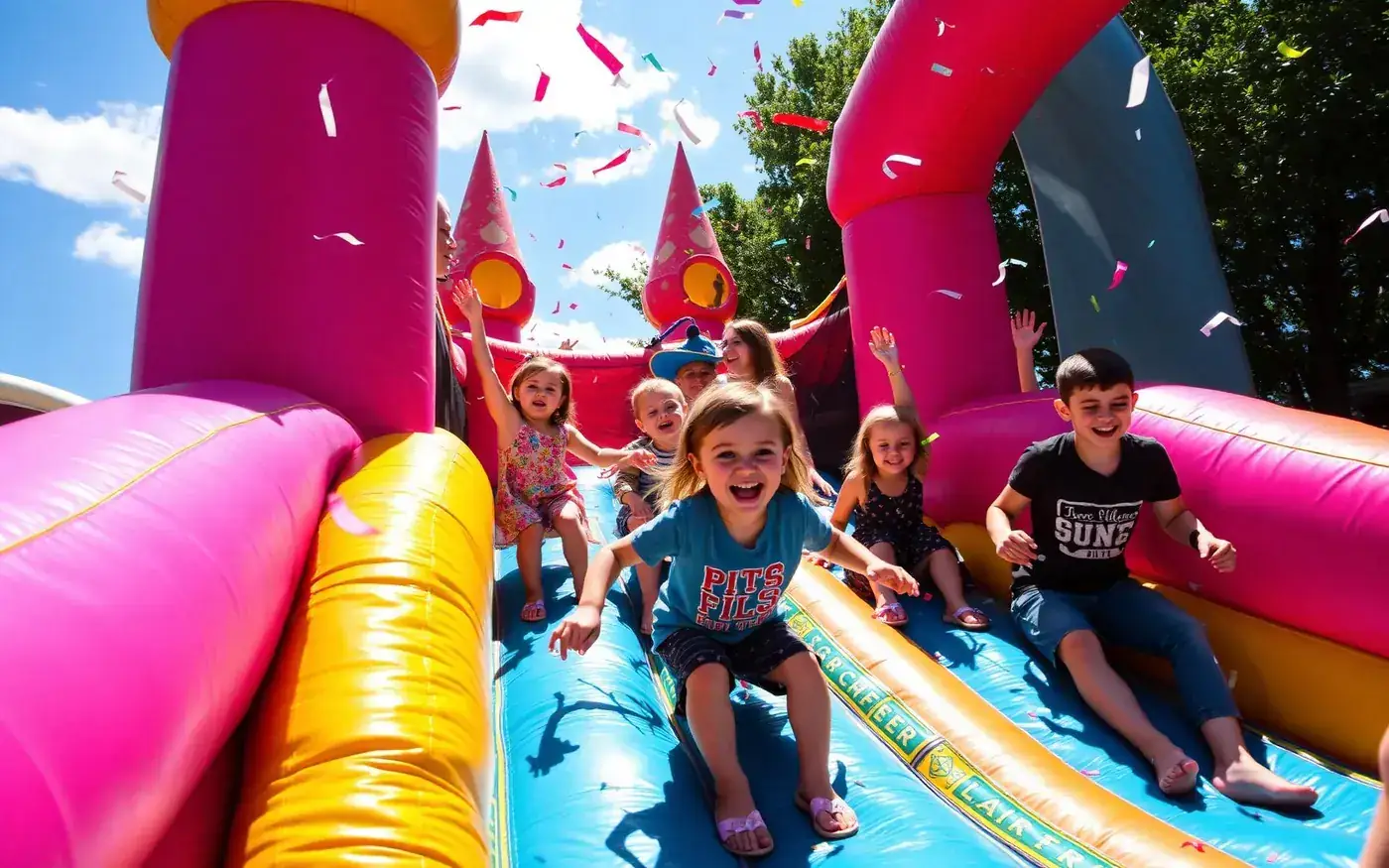 Enfants profitant d'un château gonflable Funny Gonfle