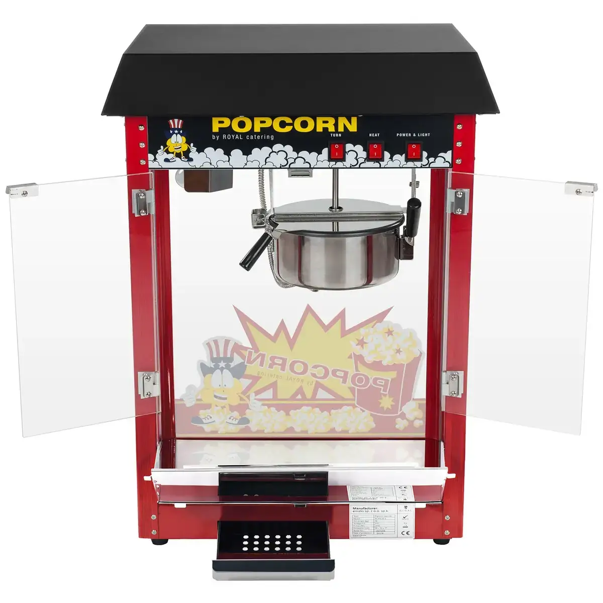 Machine à pop-corn professionnelle avec vitrine éclairée et toit noir à louer chez Funny Gonfle dans le Haut-Rhin — vignette 2