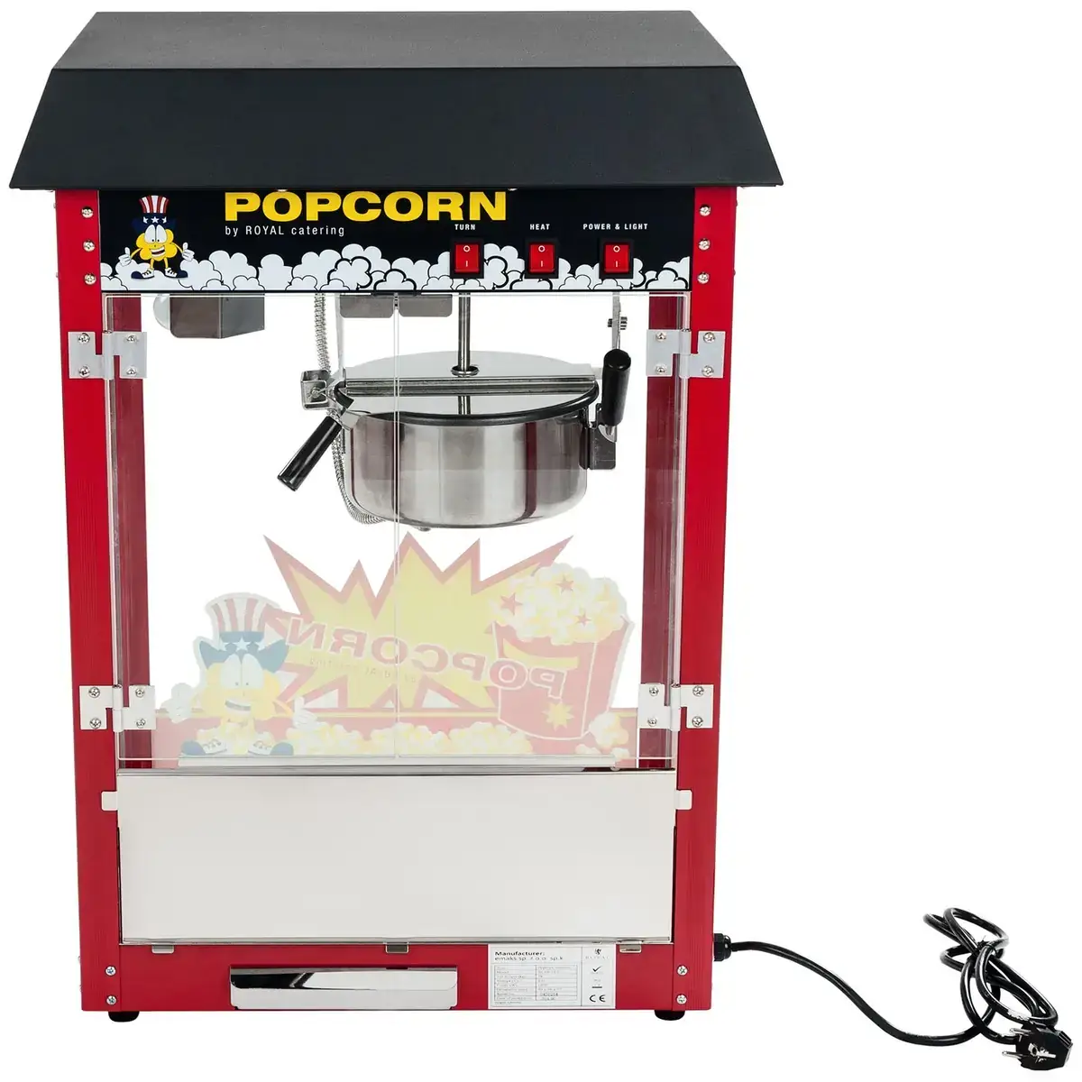 Machine à pop-corn professionnelle avec vitrine éclairée et toit noir à louer chez Funny Gonfle dans le Haut-Rhin — vignette 3