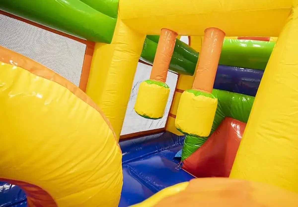 Château gonflable Lion multiactivités avec toboggan en façade, en location dans le Haut-Rhin — vignette 6